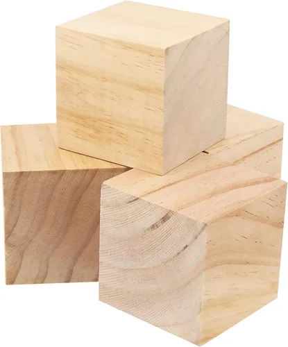 Vista 4 de NINGWAAN - 45 cubos de madera para manualidades de 2 pulgadas, bloques cuadrados para tallar madera, cubos de madera sin terminar, bloques de madera