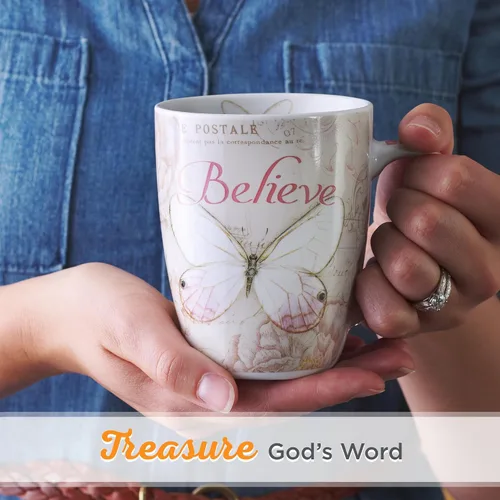 Vista 3 de Tazas con diseño de mariposa y texto: Blessed, Believe y Grace