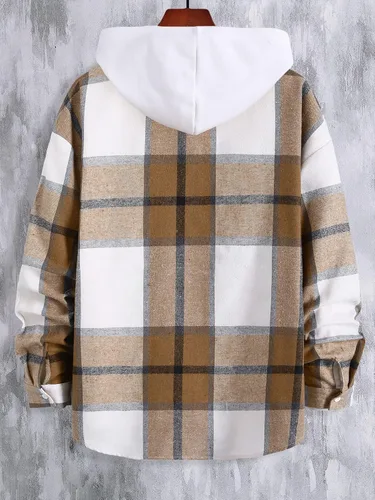 Vista 2 de OYOANGLE Camisas de franela de manga larga con botones y estampado a cuadros para hombre