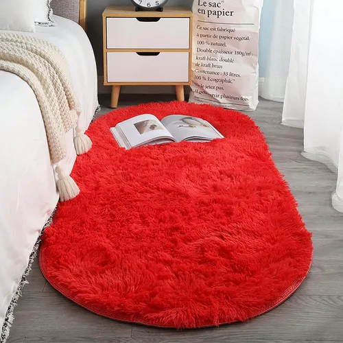 Vista 12 de ZZenSmot Alfombra ovalada y esponjosa, alfombra de noche de felpa suave, color liso, para dormitorio, sala de estar, color rosa, 63 x 24 pulgadas