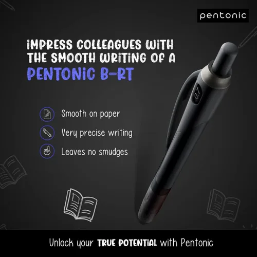 Vista 2 de linc Pentonic BR-T - Bolígrafo retráctil, 12 unidades, tinta negra, punta fina de 0.028 in, escritura suave para diario, oficina y escuela (PEN12120)