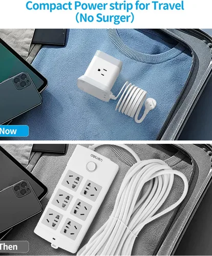 Vista 6 de FDTEK - Tira de alimentación USB C de 2 clavijas, 4 tomas de corriente, 3 USB, cable de extensión de 5 pies, color blanco 2 Prong Desktop Charging