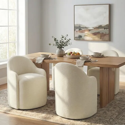Vista 12 de KISLOT Sillas de comedor tapizadas con ruedas, sillas de comedor modernas sin montaje, silla de tocador con 5 ruedas y respaldo redondo para Verde