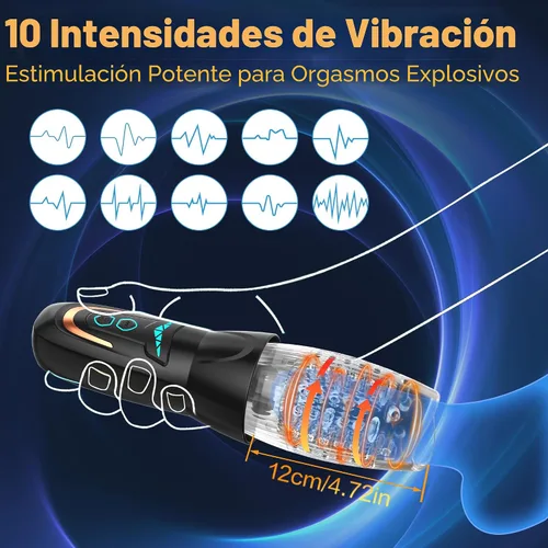 Vista 2 de Masturbador automático masculino juguete sexual con 10 vibraciones, 8 patrones de empuje y rotación, juguetes sexuales masculinos para hombres
