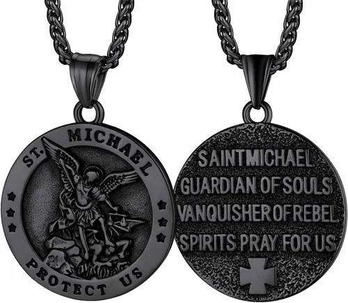 Vista 30 de FaithHeart Collar de San Miguel, acero inoxidable, chapado en oro de 18 quilates, amuleto colgante de San Miguel Arcángel para hombres y mujeres