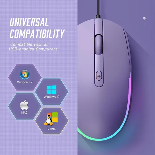 Vista 6 de Seenda Ratón con cable, mouse LED RGB retroiluminado con cable USB de 4.9 ft, 1600 DPI silencioso ergonómico portátil para computadora portátil