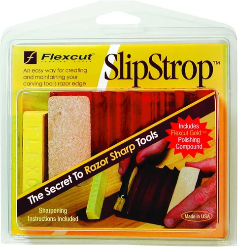 Vista 2 de Flexcut Slipstrop para pulido y desbarbado de gubias, compuesto de pulido Flexcut Gold incluido, (PW12)