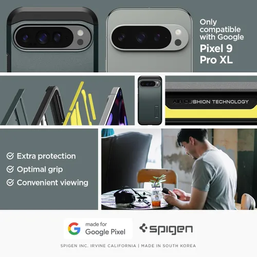 Vista 2 de Spigen Tough Armor - Funda diseñada para Pixel 9 Pro XL (2024) [Protección de grado militar] [Soporte con patas] - Verde abismo Soporte integrado