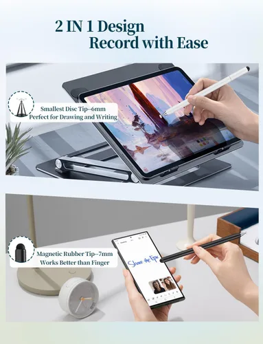 Vista 3 de Lápiz óptico para pantalla táctil, cuerpo magnético y diseño giratorio para punta de disco oculta, lápiz óptico 2 en 1 para Apple/iPhone/iPad