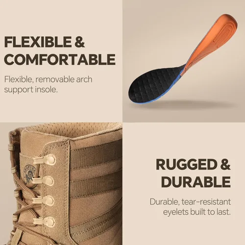 Vista 5 de ANGRYRAM Botas de trabajo para hombres con punta de acero, botas militares tácticas, cómodas, ligeras, antideslizantes, botas de senderismo