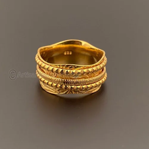 Vista 4 de Spinner Silver Ring, Three Band Rings, Spinner Gold Ring, 925 Silver Ring, Handmade Ring, Bohemian Spinner Ring, Fidget Spinner Ring, Meditation