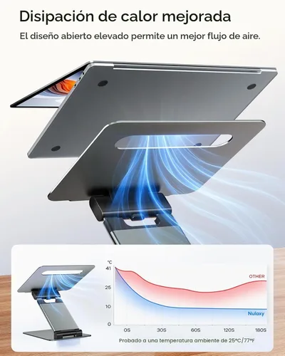 Vista 10 de Nulaxy Soporte de computadora portátil de altura ajustable para escritorio, elevador de computadora de aluminio plegable doble, diseño extraíble