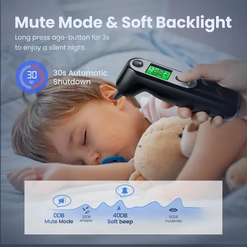 Vista 5 de Viproud Termómetro de Oído para Niños, Bebés y Adultos, Termómetro Digital Preciso en 1 Segundo, Función Silencio, Alerta de Fiebre en 3 Colores, 3