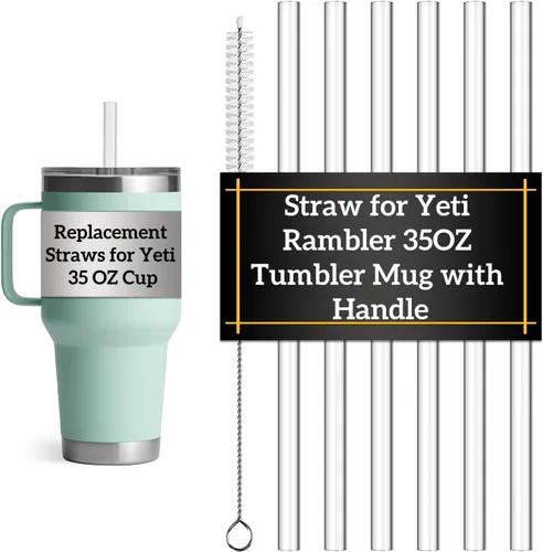 Vista 8 de Pajitas de repuesto para taza Yeti de 25 onzas Straw for Yeti Rambler 25OZ Tumbler Mug with Handle, Tritan Hard Plastic Reusable, Clear & BPA