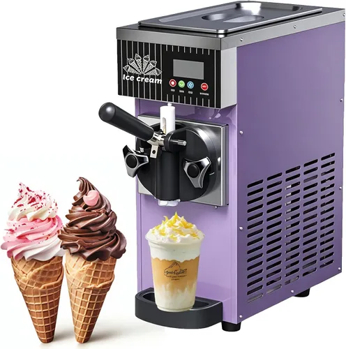 Vista 10 de Commercial Ice Cream Machine, 1300W Freestanding Soft Serve Ice Cream Maker, 18-25kg/H Yield with 3-Flavor, Auto Clean LCD Touch Screen, for Snack