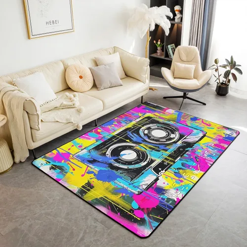 Vista 12 de Homewish Alfombra antideslizante de cine de teatro, alfombra de película retro con palomitas de maíz para interiores, alfombra de entrada, noche