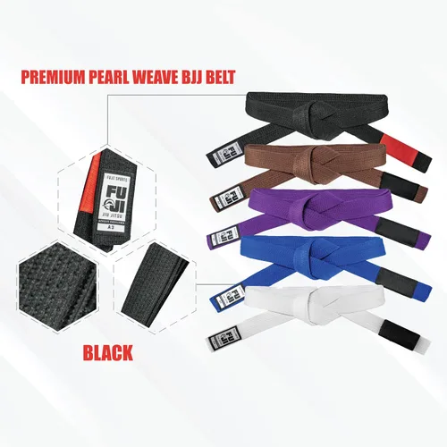 Vista 4 de Fuji Cinturón BJJ de tejido de perlas prémium Negro