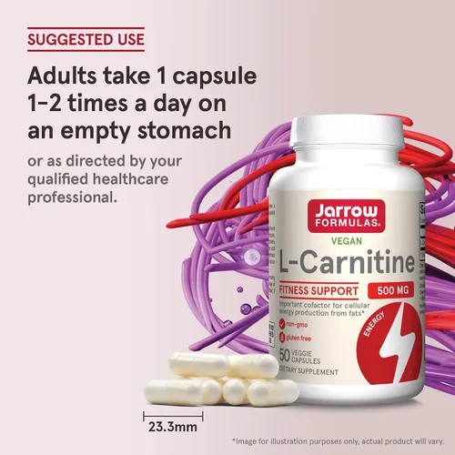 Vista 7 de Jarrow Formulas L-Carnitina 500 mg - Cofactor importante para la producción de energía (ATP) a partir de grasas - L-carnitina como tartrato