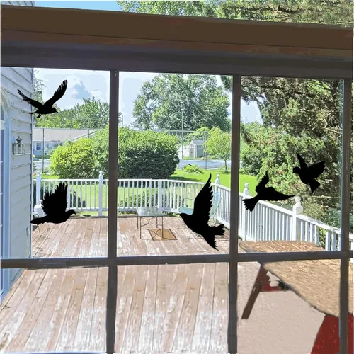 Vista 2 de Adhesivos para ventanas con forma de pájaro negro grande anticolisión, evita golpes de pájaros, salva, protege a los pájaros, calcomanías de ventana