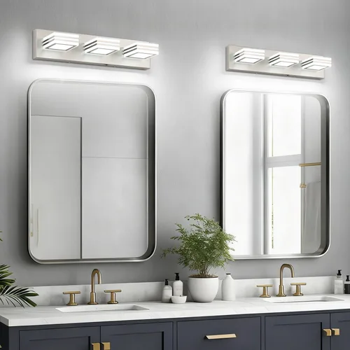 Vista 8 de SOLFART Lámparas LED para tocador de baño: 3 luces de níquel cepillado moderno acrílico para pared de baño sobre espejo de 20 pulgadas 5CCT Níquel
