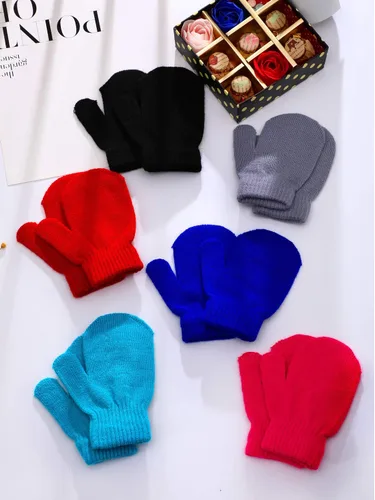 Vista 5 de Sumind 12 pares de guantes de punto para niños guantes elásticos cálidos de invierno guantes de guante para bebés para niños y niñas