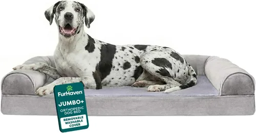 Vista 25 de Furhaven - Cama ortopédica para perros, estilo sofá, acolchada, con funda extraíble y lavable, marrón tostado, tamaño jumbo (XL)