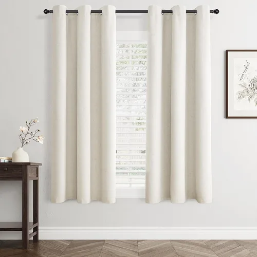Vista 89 de Beige White Linen Blackout Curtains 90 Length 2 Panels Set for Living Room Bedroom, 100% Black Out Thermal Insulated Linen Drapes, Room Darkening