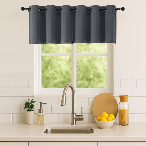 Vista 207 de Simplebrand Juego de 2 paneles de cenefa aguamarina para ventana de cocina de 14 pulgadas de largo, cortinas de oscurecimiento de habitación
