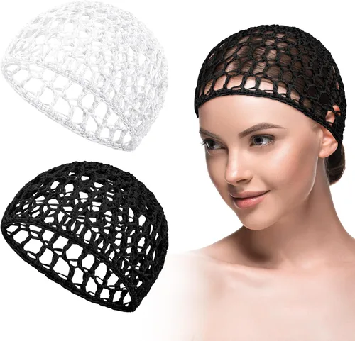 Vista 10 de Geyoga 2 piezas de malla de ganchillo para el pelo de rayón tejido de red de redecilla cubierta de ganchillo gorras de ducha sombrero de dormir