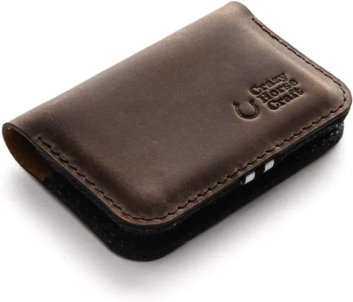 Vista 10 de Crazy Horse Craft Personalized Leather Card Holder, Business Card Case Felt Alpine Green