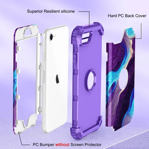 Vista 5 de Hocase Funda para iPhone SE 2022/2020, resistente a prueba de golpes, de plástico duro+goma de silicona, funda protectora híbrida para iPhone SE