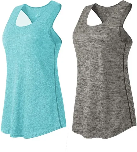 Vista 2 de YAKER Athletic Yoga Tops para mujer Racerback Running Tank Top Gym Ejercicio Camisas