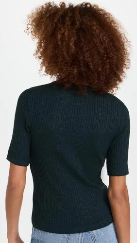 Vista 4 de Vince Top con cuello redondo y manga codo para mujer Ónix azul