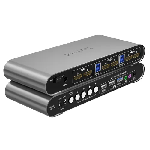 Vista 16 de interruptor KVM automático de 2 puertos DP USB 3.0 para dos computadoras y 1 monitor DisplayPort, 8K@30Hz 4K@144Hz, interruptor con tecla de acceso
