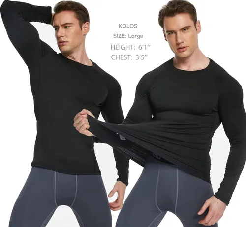 Vista 2 de Paquete de 5 o 4 camisas de compresión térmica para hombre, forro polar, manga larga, capa base atlética, equipo de entrenamiento para clima frío