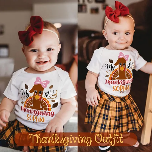 Vista 4 de Disfraz personalizado de Acción de Gracias para bebé niño mamelucos personalizados para recién nacidos con pavo y calabaza para bebés niñas mi