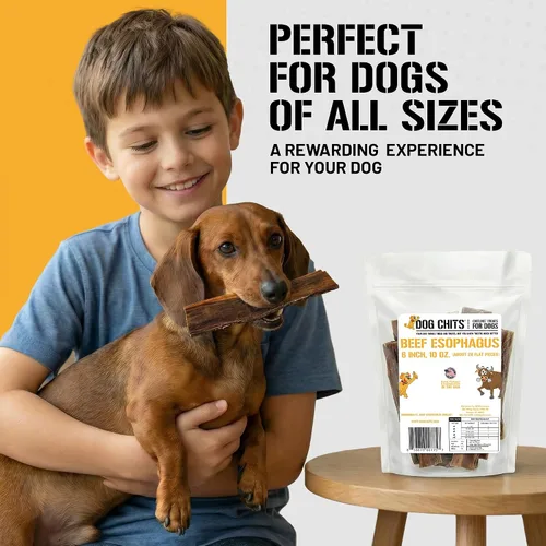 Vista 6 de Dog Chits Masticables de esófago de ternera para perros y cachorros – Todo natural de un solo ingrediente – Alto en proteínas, carne seca baja