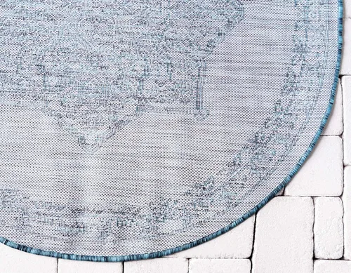 Vista 9 de Unique Loom Alfombra de la colección tradicional para exteriores, antigua (4 pies 1 pulgada, redonda, verde azulado/gris)