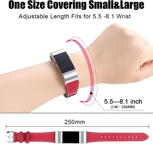 Vista 5 de Replacement Leather Band Compatible for Fitbit Charge 2/5/6, Classic Genuine Leather Wristband for Men Women