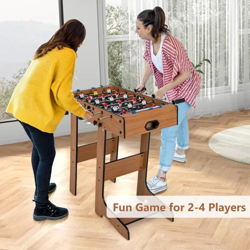 Vista 9 de Goplus Mesa de futbolín plegable, mesa de fútbol de madera de 27 pulgadas con 2 balones de fútbol y guardadores de puntuación, juego de fútbol