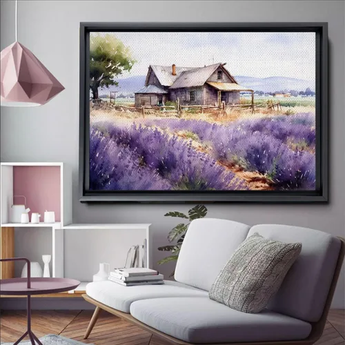 Vista 3 de Fields of Lavender, Watercolor Provence Landscape and Lavender Field - Watercolor Painting of Serene Beauty