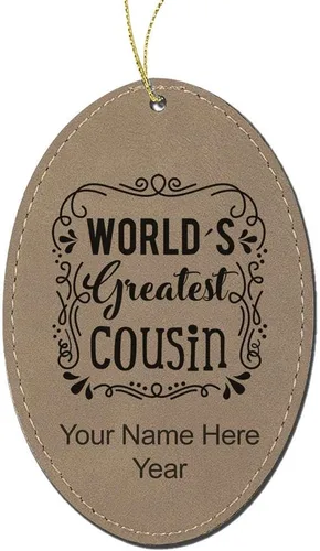 Vista 5 de LaserGram Personalized Christmas Ornament, World's Greatest Cousin, Faux Leather, Custom Laser Engraved Gift Idea (Oval Shape, Black with Gold)