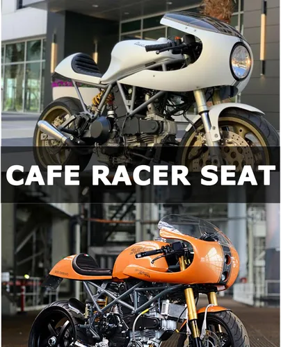Vista 2 de 0391 Asiento de joroba para motocicleta Cafe Racer, todo en negro (acabado negro brillante, se requiere modificación del subchasis)