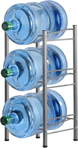 Vista 7 de LIANTRAL Estante para botellas de agua de 5 galones - Soporte desmontable resistente de 3 niveles para el hogar, oficina (negro)