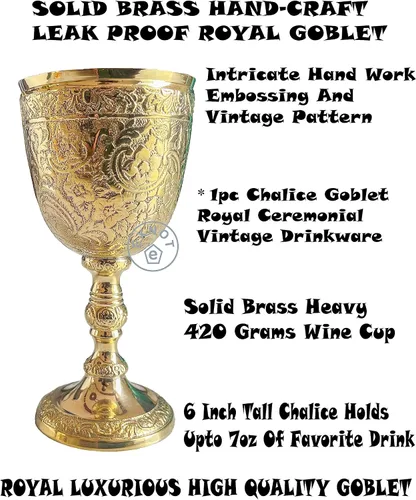 Vista 6 de Copa de cáliz vintage de latón 1 copa de vino real del rey Arturo – Regalos medievales renacentistas para comunión, paquete de Navidad de 1 cáliz