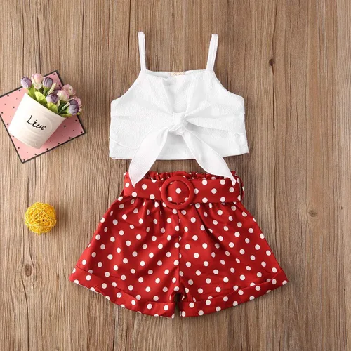 Vista 2 de GuliriFei Conjunto de pantalones cortos florales de verano para niñas pequeñas, camisetas cortas sin mangas + pantalones de flores con lazo, trajes