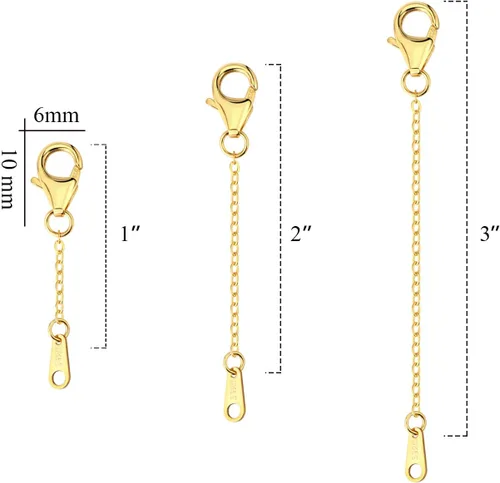 Vista 3 de Extensores de collar de oro de 14 quilates, cadena de plata de ley 925, extensión de collar, pulsera, extensor de tobillera para fabricación