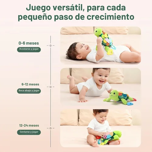 Vista 7 de Juguetes sensoriales para bebés de 0 a 6 a 12 meses, 6 en 1 con forma de Tortuga verde