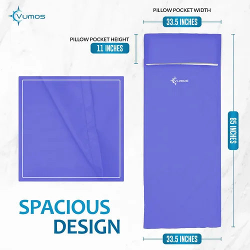 Vista 3 de Forro para saco de dormir y sábana de campamento, material similar a la seda para viajes, tiene cremallera de longitud completa