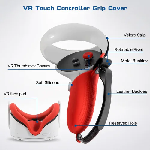Vista 2 de VR Touch Controller Silicone Protective Grip Cover for Oculus Quest 2,Drop and Slip Resistant, with Adjustable Knuckle Strap and Joystick Cap Covers